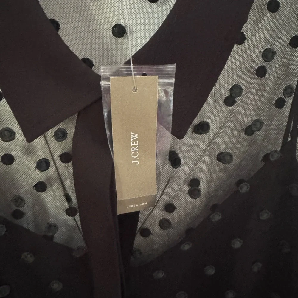 NWT black sheer J.Crew blouse with crepe under Cami cuffed sleeves - Picture 3 of 7